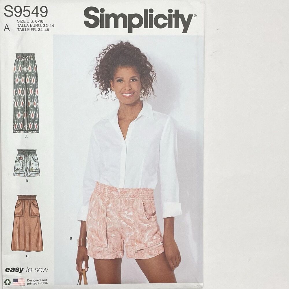 Simplicity S9549 Misses Smocked Waist Pants Shorts Skirt Sewing Pattern Size 6-1